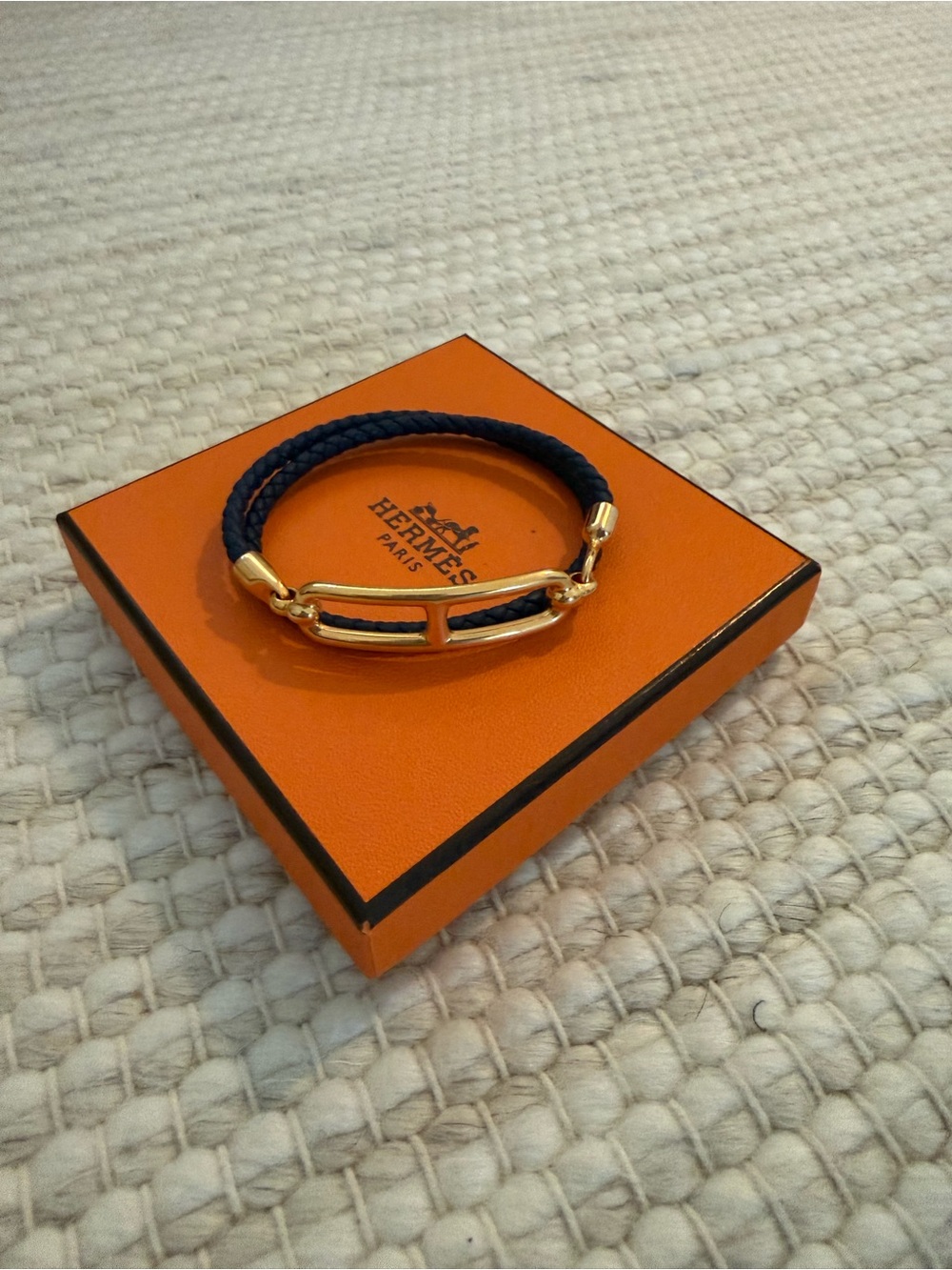 Hermes Navy and GHW Roulis Double Tour Bracelet